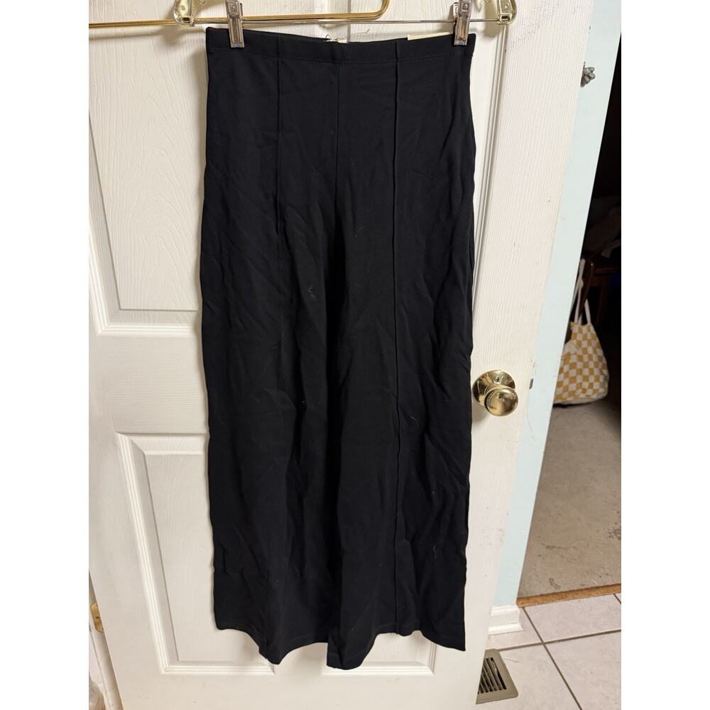 Max Studio London Pintuck Wide Leg High Rise Slip on Trousers Black Small 27x31